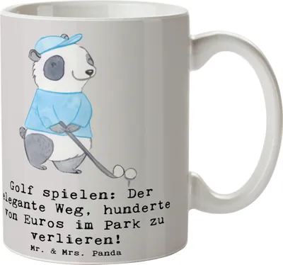 Produktbild von Mr. & Mrs. Panda Kaffeebecher Golf Eleganz - Grau Pastell - Geschenk, Teetasse, Technik, Becher, Missgeschicke, Sportler, Teamsport, Spaß, Tasse, kakaobecher, Sportart