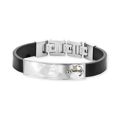 Produktbild von SAVE BRAVE | Lederarmband Worldanchor Schwarz - Welt & Anker Gold - Inkl. Schmuckverpackung