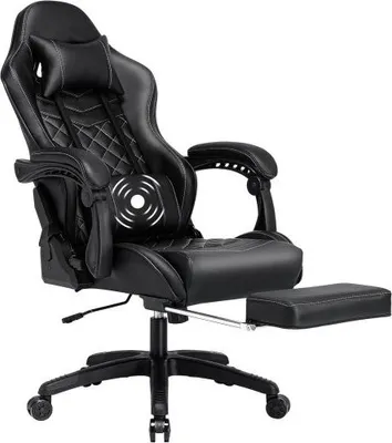 Productafbeelding van AIORBER bureaustoel, ergonomisch, met lendensteunmassagefunctie, met voetsteun, verstelbare armleuningen, gamingstoel, geschikt voor slaapkamer, kantoor, 49x52x131cm, zwart