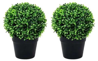 Produktbild von 2 Stück Künstlicher Buchsbaum mit Topf Kugelform Kunstpflanze Zimmerpflanze Deko Grünpflanze 37 cm