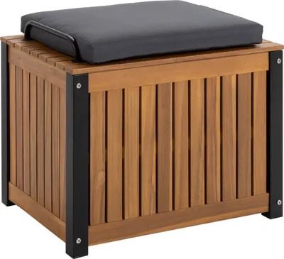 Produktbild von Dehner Kissenbox Liverpool, mit Sitzpolster und Inlay für Schutz der verstauten Gegenstände, 45 x 60 x 50 cm, Aluminium / FSC®-es Akazienholz, braun / dunkelgrau