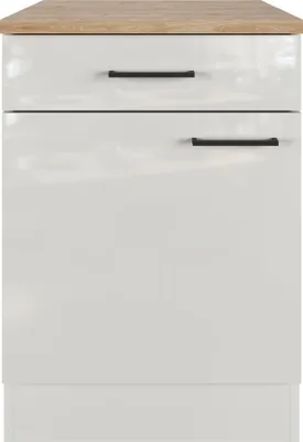 Produktbild von Flex Well Unterschrank mit Schublade und Drehtür Lund BxTxH 60 x 60 x 85 cm lichtgrau glänzend zerlegt Anschlag reversib