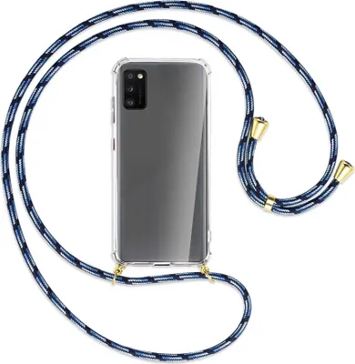 Produktbild von Handykette Backcover-Schutzhülle mit Band (Metall goldfarben) für Samsung Galaxy A41 (A415) - Blautöne