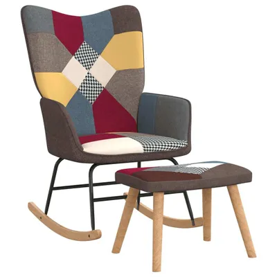 Produktbild von Schaukelstuhl mit Hocker Patchwork Stoff (Farbe: Mehrfarbig)