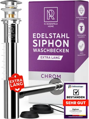 Produktbild von M. ROSENFELD HOME Design Siphon Waschbecken – Universeller Röhrensiphon 1 1/4" für Waschtisch, Geruchsverschluss & Abflussrohr, inkl. Dichtungen und Rosette