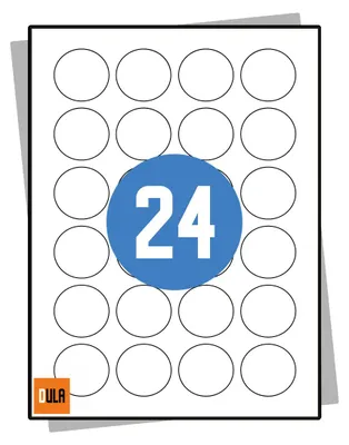 Produktbild von DULA A4 Etikettenbögen Etiketten, 40 mm, 24 Etiketten pro Bogen, 100 Bögen