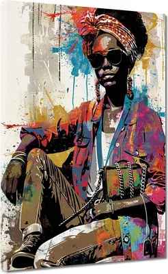 Produktbild von Afrikanische Frau im modernen Pop Art Leinwandbild Wandbild Kunstdruck Wanddeko: 75x100x2cm