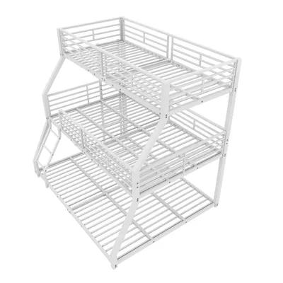 Zdjęcie produktu dla Potrójne łóżko piętrowe dla dzieci, metalowa rama, stabilne i bezpieczne, białe - dla całej rodziny, 90x200cm
