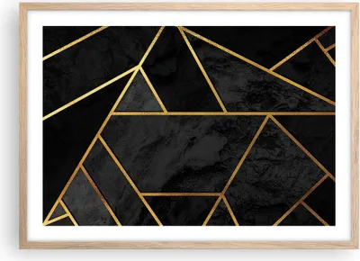 Produktbild von Gerahmtes Poster - Rahmen in heller Eiche - Abstraktion Gold Schwarz - 70x50 cm - Wand Bild - Wanddeko - Wandbilder - Wandposter - Bilderrahmen - Bilder - Kunstdruck - Wandbild - P2NAA70x50-4358