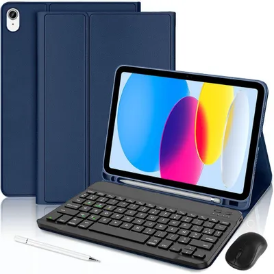 Image de Coque Clavier pour iPad A16 (11 Pouces) / iPad 10 2022 - Bleu Marine avec Clavier Bluetooth + Souris + Stylet