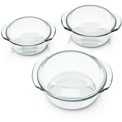 Immagine prodotto di Pirofila Arendo con coperchio, set, 3 misure 1000 ml, 1500 ml e 2000 ml, manici e funzione impilabile, vetro, contenitore in vetro, vetro borosilicato, resistente al forno, adatto al microonde, senza BPA
