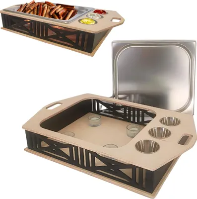 Immagine prodotto di CAWI HeatBoard - Scaldavivande per barbecue | Piatto da portata per barbecue con supporto in acciaio inox e funzione tea light | Piatto riscaldante per carne e contorni