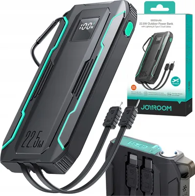 Immagine prodotto di Joyroom powerbank JR-L017 22,5W 10000mAh con cavi USB-C / Lightning integrati - nero