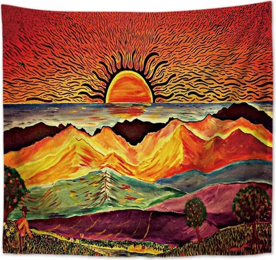 Produktbild von 130cm x 150cm Západ slunce tapiserie Strom tapiserie tkanina zeď tkanina horské zdi visí psychedelické příroda krajina tapiserie dekorace pro ložnici obývací pokoj, barva 06