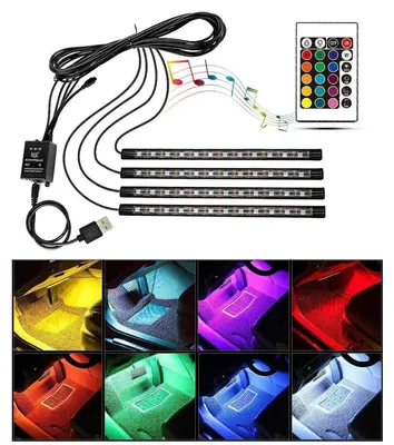 Immagine prodotto di Strisce LED per interni auto, con controllo RGB, sensibili alla musica, impermeabili, con telecomando