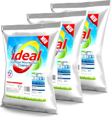 Produktbild von ideal Universal Waschpulver COMPACT ( 10Kg Gebinde ) 3 x 10 Kg - Ergiebig bis zu 588 Waschladungen