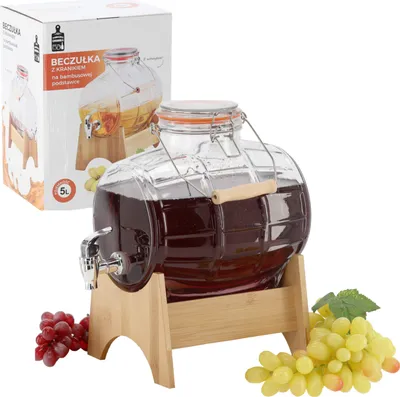Produktbild von Fass 5L Mit Hahn Auf Bambusständer Für Getränke Glas