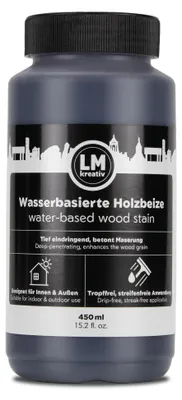 Produktbild von LM-Kreativ Holzbeize 450 ml, Eiche Rustikal – wasserbasierte Beize für Möbel, Türen & Bastelholz, betont die Maserung