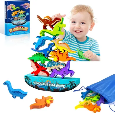 Produktbild von Dinosaurier-Stapelspielzeug aus Holz, Kinder Holzspielzeug Montessori Spielzeug ab 3 4 5 6 Jahre Balancieren Stapelspielzeug Motorikspielzeug