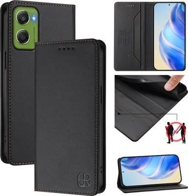 Obrázek produktu pro Kožené pouzdro pro Motorola Moto G06, flipové pouzdro s přihrádkami na karty, peněženkou a stojánkem Černý