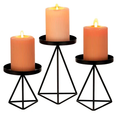 Produktbild von Kerzenständer Set aus Metall für Stumpenkerzen, 3er Set in Schwarz, Vintage Tischdeko für Hochzeit, Wohnzimmer und Weihnachten