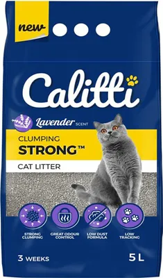 Obrázok produktu pre sada 1 Calitti 100% Naturally Strong je hrudkujúca podstielka pre mačky vyrobená z bentonitu 5L Levanduľa
