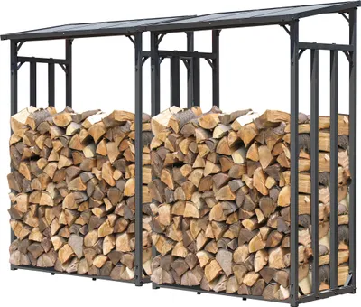 Produktbild von 2 Stück Metall Kaminholzregal Anthrazit 130 x 70 x 185 cm Garten Kaminholzunterstand 3,2 m³ / 4-5 SRM Kaminholzlager Stapelhilfe Aussen