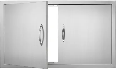 Image de Porte d'accès au barbecue - Double porte de cuisine extérieure 915 x 533 x 46 mm - Porte en acier inoxydable - Porte murale verticale avec poignées - Idéal pour îlot de barbecue, station de barbecue, armoire extérieure - Montage affleurant