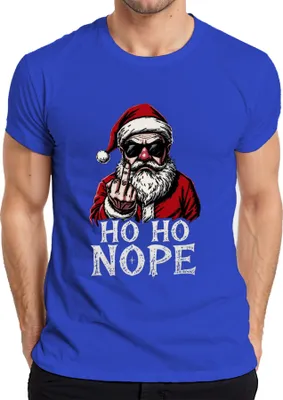 Produktbild von HO HO NOPE Weihnachtsmann Mittelfinger sarkastisch lustig Herren T-Shirt, Blau, XL