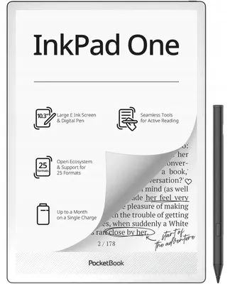 Produktbild von PocketBook InkPad One, 26,2 cm (10.3"), E Ink Mobius, 1404 x 1872 Pixel, ACSM, AZW, AZW3, CBR, CBZ, CHM, DOC, DOCX, DjVu, EPUB, FB2, FB2.ZIP, HTM, HTML, MOBI, PDF, PRC,..., MP3, OGG, FLAC, JPEG, BMP, PNG, TIFF