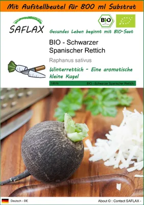 Produktbild von SAFLAX - Garden in the Bag - BIO - Schwarzer Spanischer Rettich - 100 Samen - Mit Anzuchtsubstrat im praktischen, selbst aufstellenden Beutel - Raphanus sativus