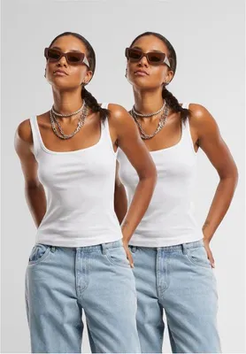 Immagine prodotto di Urban Classics Top Donna Top a collo largo a costine 2 pezzi bianco S