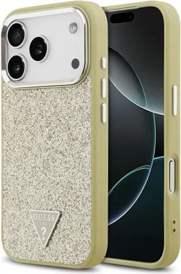 Obrázek produktu pro GUESS case passend für IPHONE 17 Pro compatible with MagSafe GUHMP17LPFGTSCMD (PU Glitter W/ Triangle Logo) gold