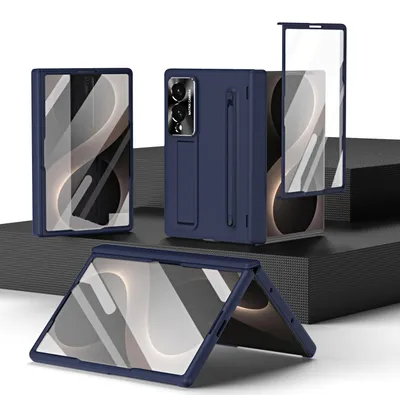 Obrázek produktu pro Pouzdro pro Samsung Galaxy Z Fold 8, matné tvrdé pouzdro s ochranou displeje, stojánkem, stylusem, ochranou fotoaparátu a pantu Modrá