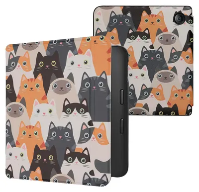 Produktbild von kwmobile Schutzhülle für Kobo Libra 2 Hülle - eReader Flip Case mit Auto Sleep Funktion - Katzen mit Orange Schwarz Weiß