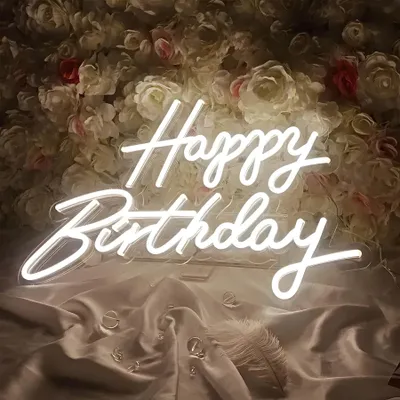 Obrázek produktu pro NEONOVÉ LED světlo, dekorativní nástěnné světlo, Happy Birthday 2 ks, bílé, cca 40 x 30 x 2 cm