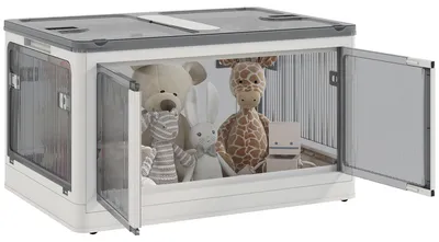 Produktbild von HOMCOM 69L Aufbewahrungsbox Truhe mit Rollen, 5-seitiger Zugang, Weiß