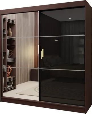 Produktbild von Masseno Schiebetürenschrank VITALE 200 cm Kleiderschrank Schlafzimmer Schrank 2-türig mit Spiegel und Lacobel Wengefarben