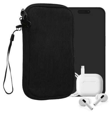 Produktbild von kwmobile Handytasche für L - 6,5" Hülle - Cord und Neopren Tasche mit Handschlaufe - Case 16,5 x 8,9 cm Innenmaße - Handyhülle in Schwarz