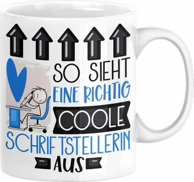 Produktbild von Schriftstellerin Geschenk Tasse Geschenkidee für Schriftstellerin Geburtstag Weihnachten Spruch So Sieht Eine Richtig Coole Schriftstellerin Aus Kaffee-Becher  (Weiß)
