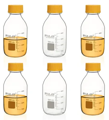 Immagine prodotto di Bottiglie cilindriche medie da laboratorio, capacità 500 ml, set da 6