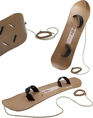 Productafbeelding van Kindersnowboard Hout met Bindingen en Trekkoord - Houten Sleebord voor Beginners (80x23 cm)