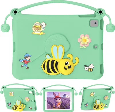 Produktbild von Kinder Hülle für iPad mini 2024/2021/iPad mini (A17 Pro)/iPad mini 6 8,3" Leicht Stoßfeste Kindgerechtes Schutzhülle mit Griff, Biene Ständer Grün