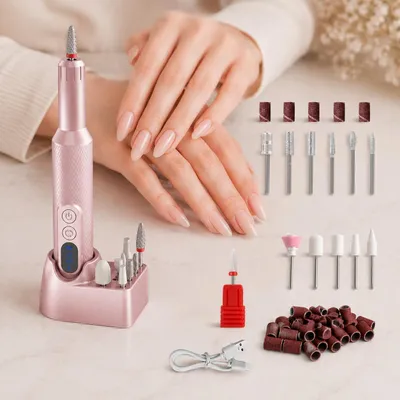 Produktbild von MODFU Kabelloses Nagelbohrer-Set, Wiederaufladbar, 3 Geschwindigkeiten, Elektrischer Nagelgerät, Tragbarer Nagelfräser,DIY für Maniküre & Pediküre, KI-generiertes Bild