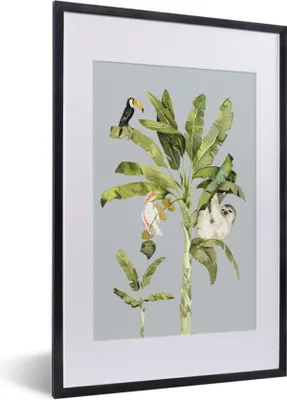 Produktbild von MuchoWow® Gerahmtes Poster Dschungel - Faultier - Vogel 40x60 cm - Poster mit Schwarzem Bilderrahmen Wandposter Rahmen Foto Bilder - Poster in Rahmen