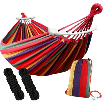 Produktbild von Doppel hängematte Rot mit Spreizstange - 190x150 cm - In Aufbewahrungstasche + Befestigungsseile - Wetterfest