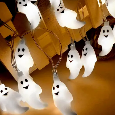 Produktbild von 1.5M Halloween Deko Lichterkette Outdoor, Halloween Licht, Led Weißer Geist Lichter Batteriebetrieben Für Halloween Party Garten Beleuchtung