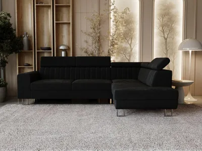 Produktbild von GrainGold Ecksofa L-Form Rechts Berona - Ecksofa mit Schlaffunktion und Bettkasten - Moderne Ecksofa, Wohnzimmer Ecksofa - Eckcouch Schwarz (Royal 31)