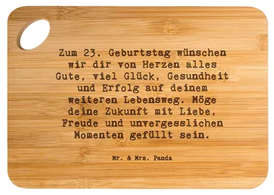 Produktbild von Mr. & Mrs. Panda Küchenbrett Spruch 23. Geburtstag - Transparent - Geschenk, Happy Birthday, Frühstücksbrettchen, Brett, Schneidebrett, Holzbrett, Gesundheit, Erfolg