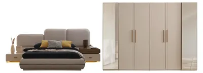 Produktbild von Schlafzimmer Set Vionella, beige MDF, Bett 256x230x112 cm, Kleiderschrank 300x63x220 cm